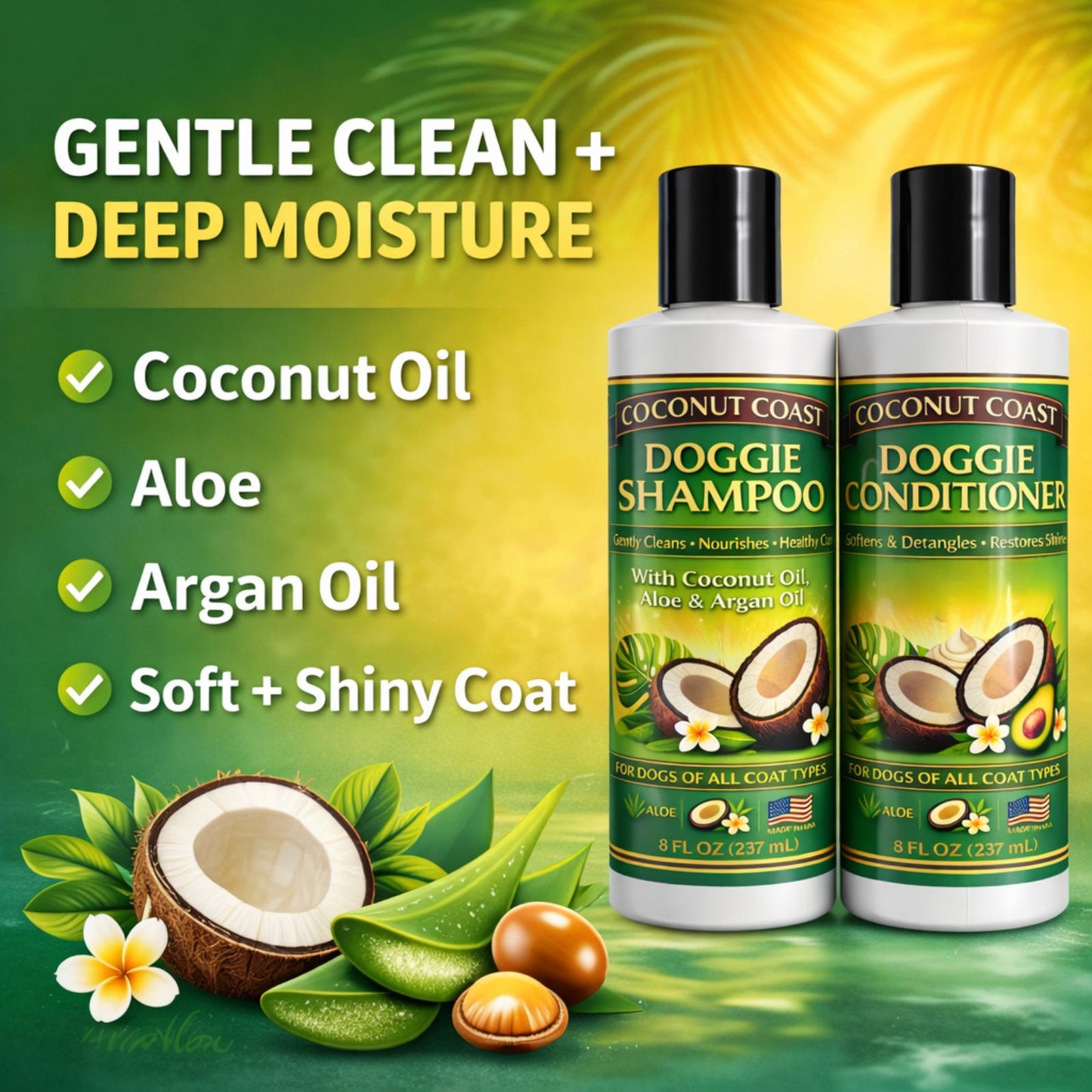 Coconut Coast Dog Shampoo, Conditioner & Detangler Set