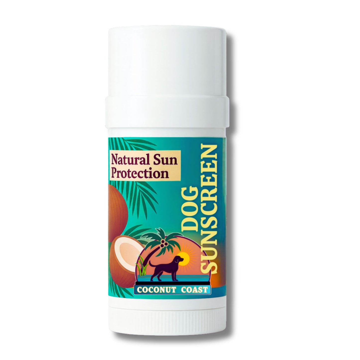 Coconut Coast Dog Sunscreen Stick 2.2 oz – natural, lick-safe, all-natural sun protection for dogs’ noses, ears, and paws.