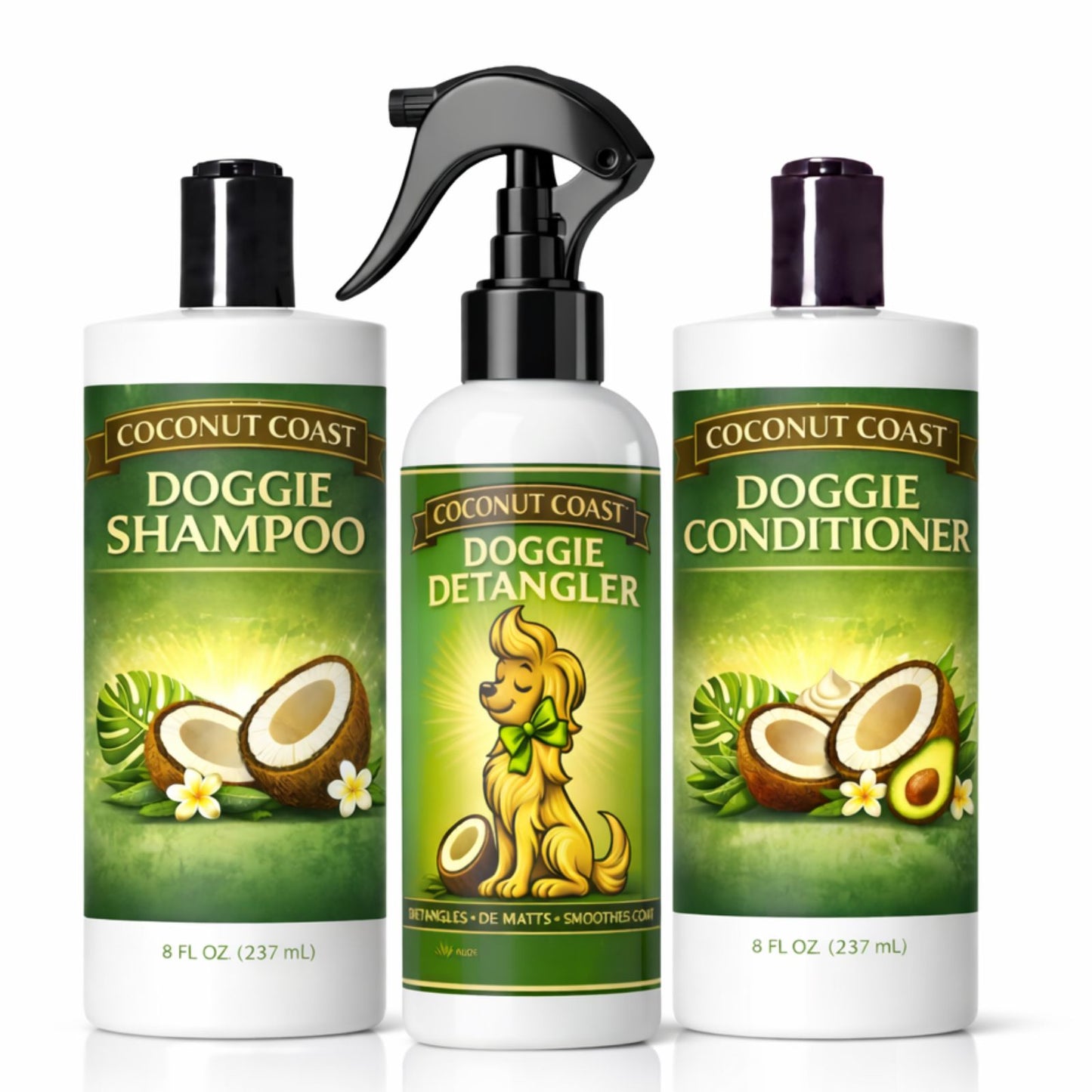 Coconut Coast Dog Shampoo, Conditioner & Detangler Set