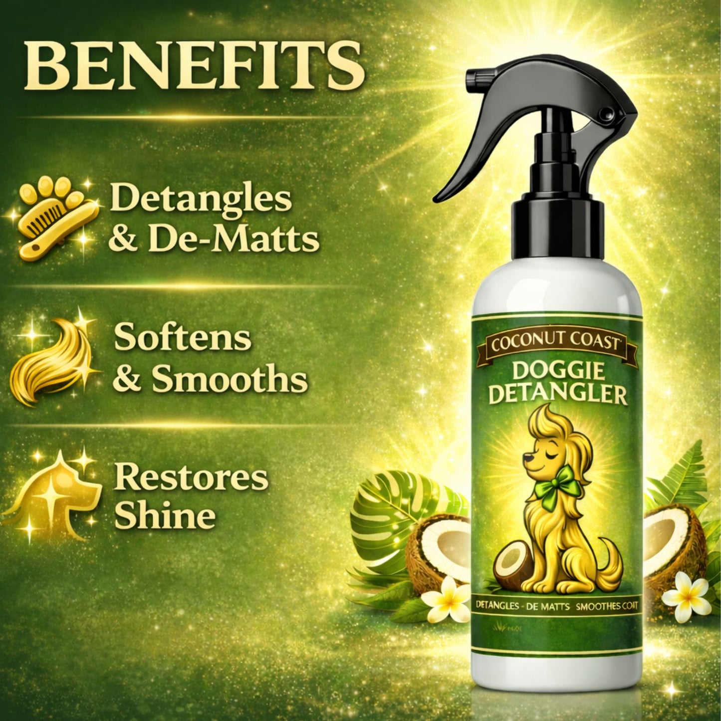 Coconut Coast Dog Shampoo, Conditioner & Detangler Set
