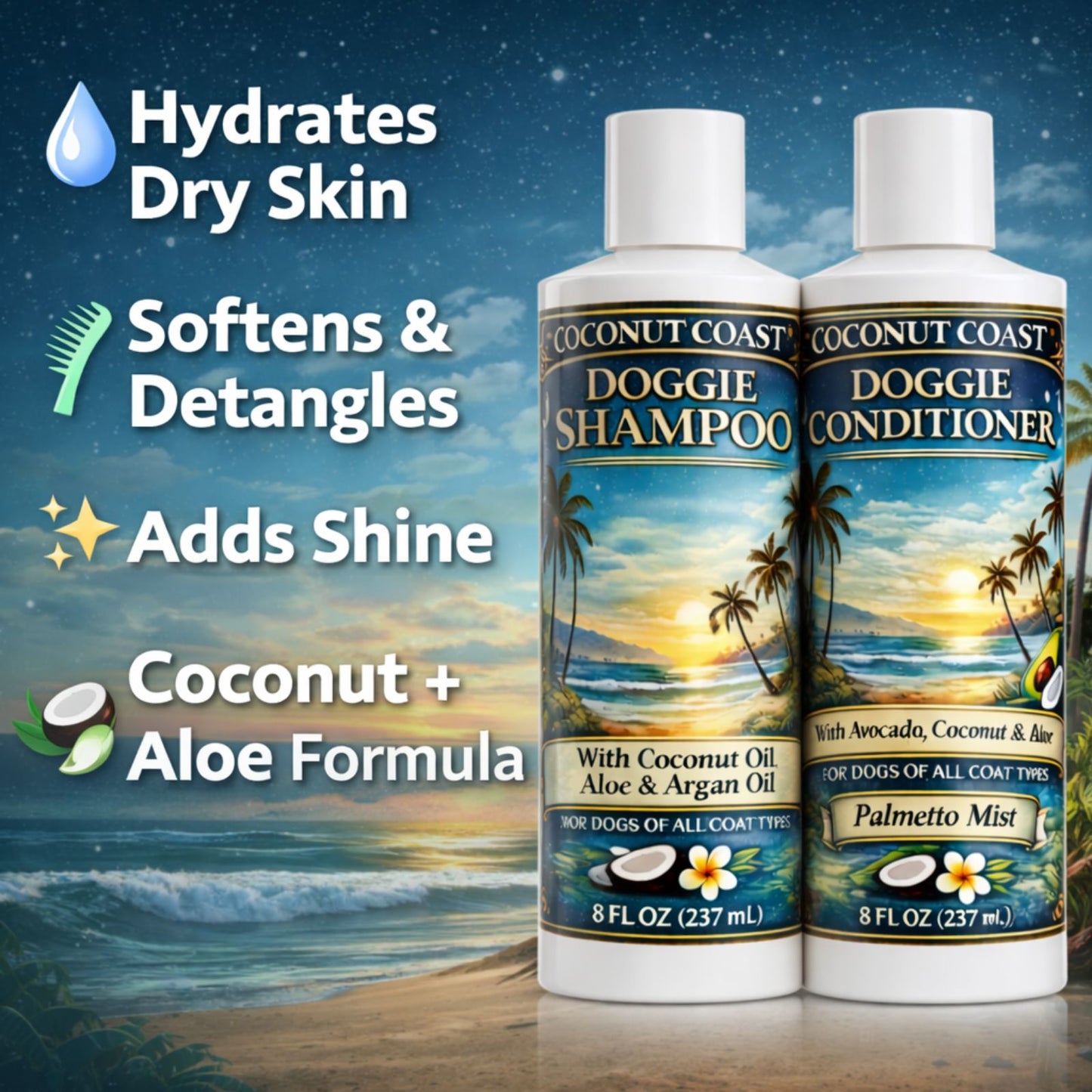 Coconut Coast Dog Shampoo & Conditioner – Palmetto Mist  Soft, Smooth Coats with a Fresh Coastal Finish