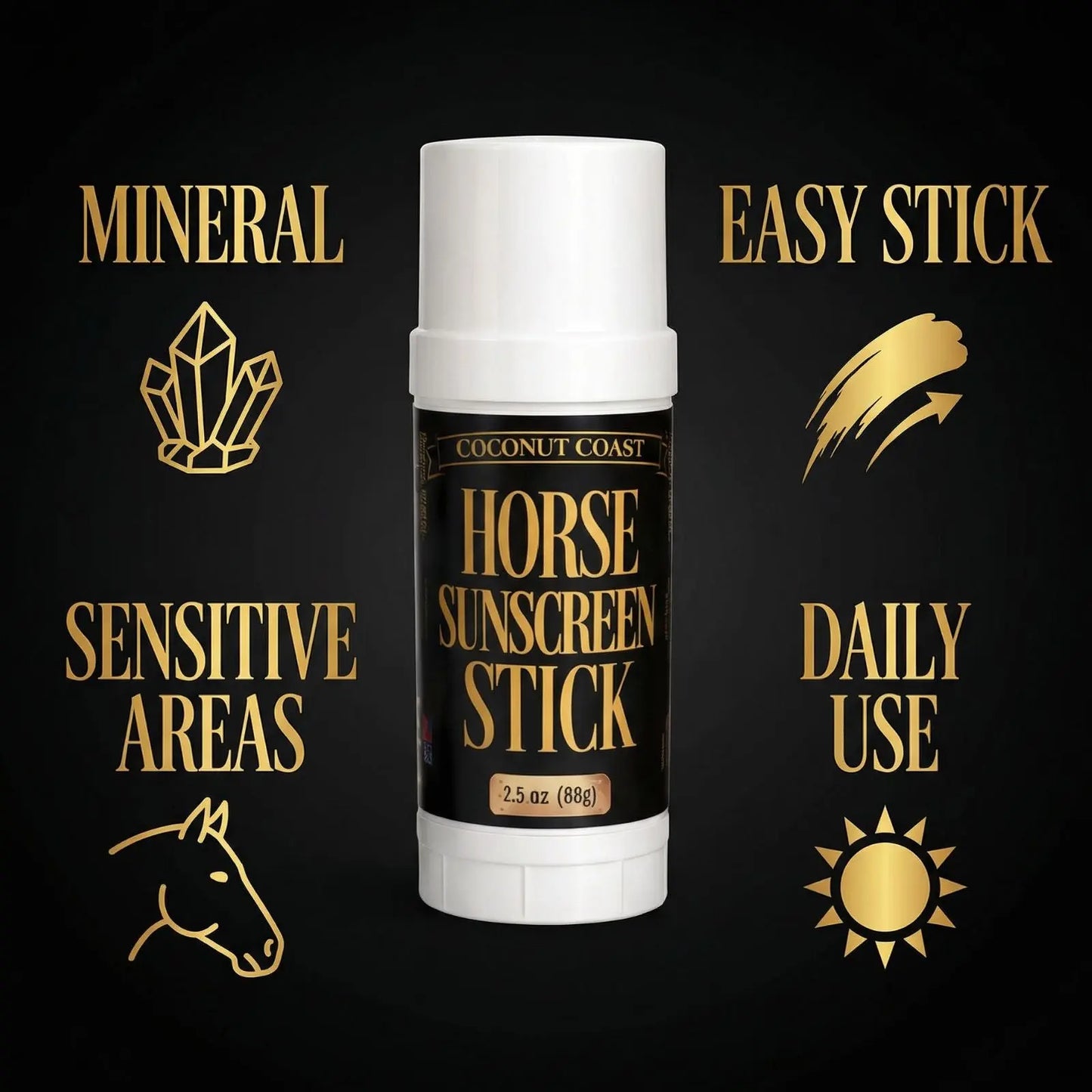 Coconut Coast Horse Sunscreen Stick – Mineral UVA/UVB Protection – 2.2 oz Coconut Coast