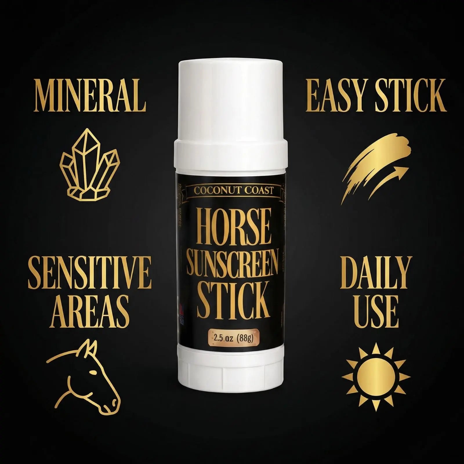 Coconut Coast Horse Sunscreen Stick – Mineral UVA/UVB Protection – 2.2 oz Coconut Coast