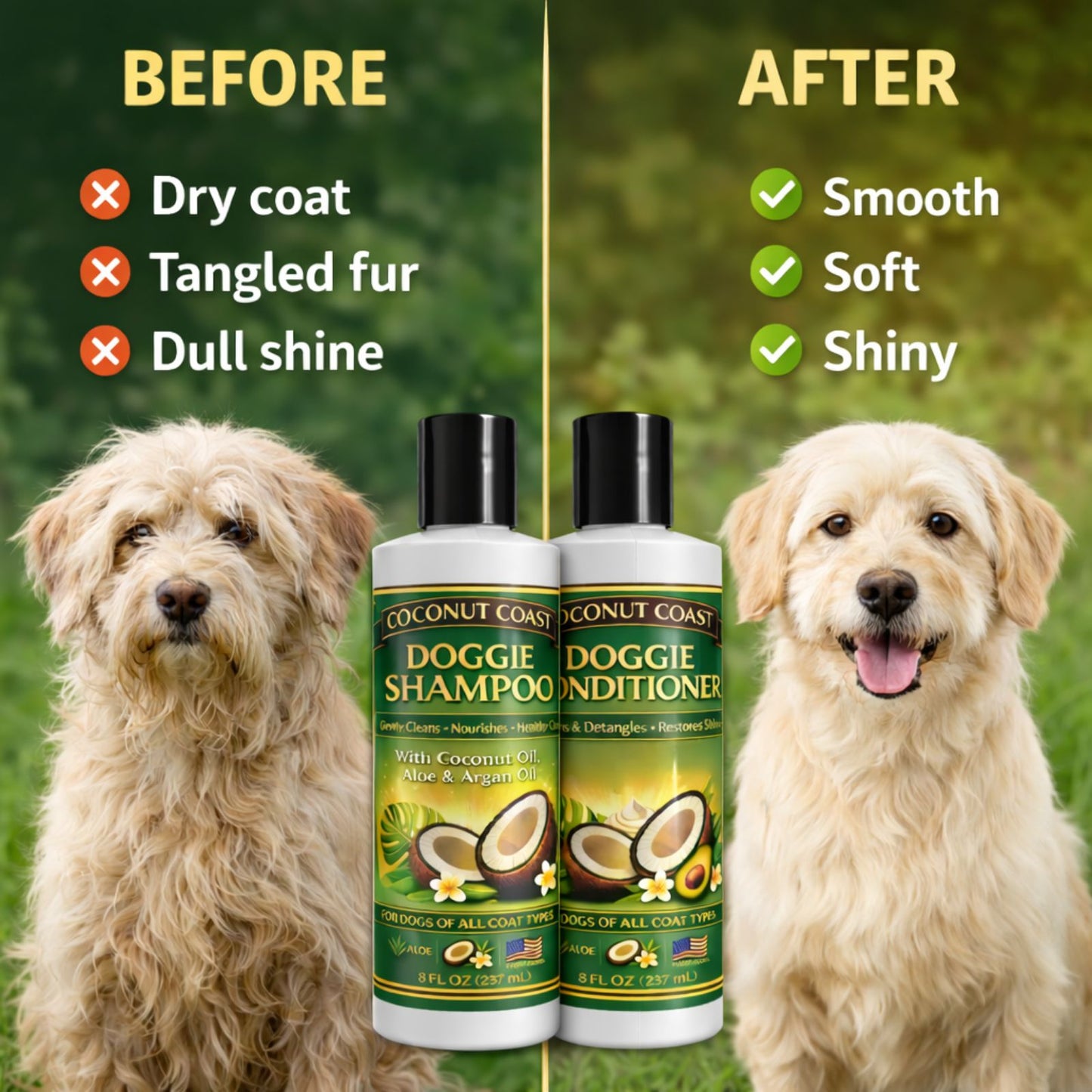 Coconut Coast Dog Shampoo & Conditioner Set  Soft. Clean. Tangle-Free Coats—Naturally.