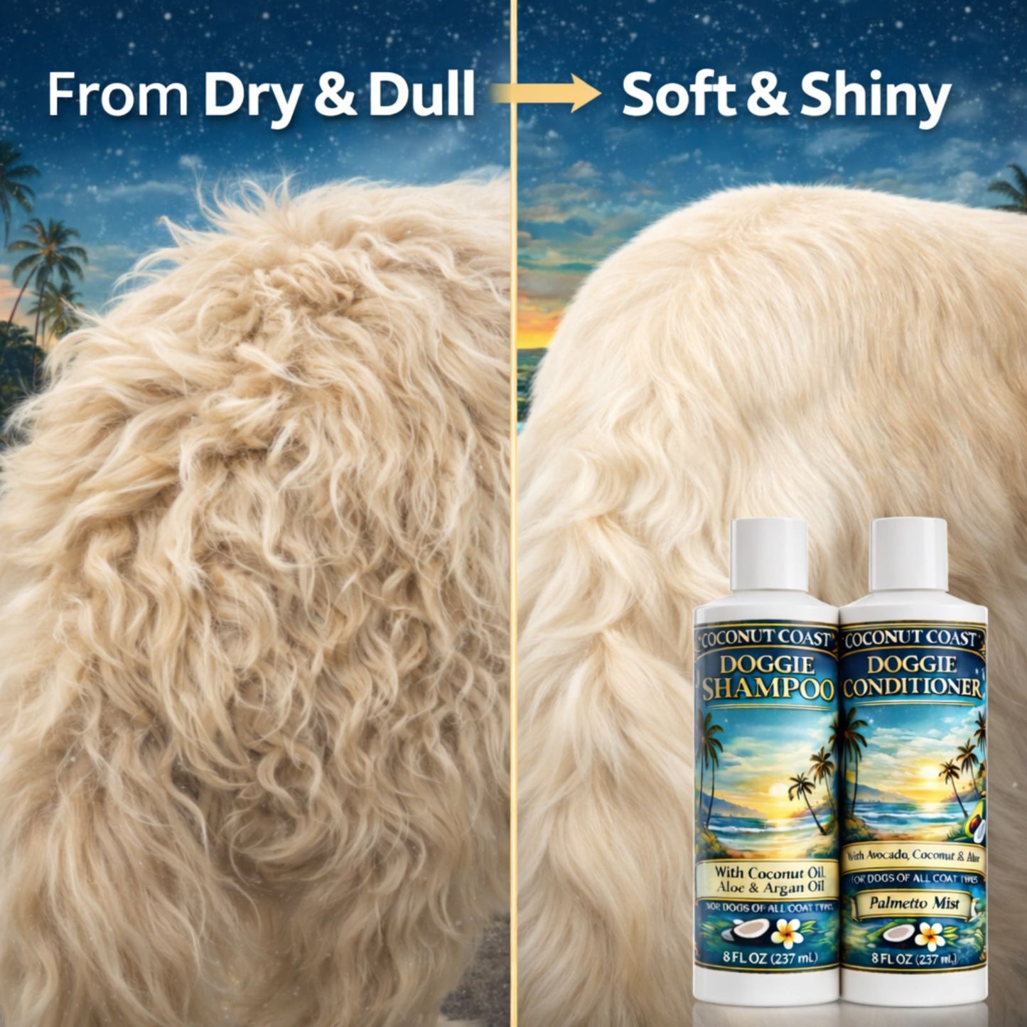 Coconut Coast Dog Shampoo & Conditioner – Palmetto Mist  Soft, Smooth Coats with a Fresh Coastal Finish