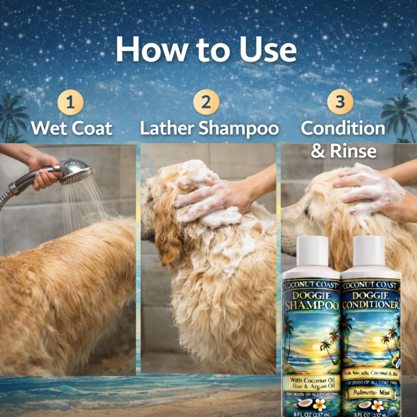Coconut Coast Dog Shampoo & Conditioner – Palmetto Mist  Soft, Smooth Coats with a Fresh Coastal Finish