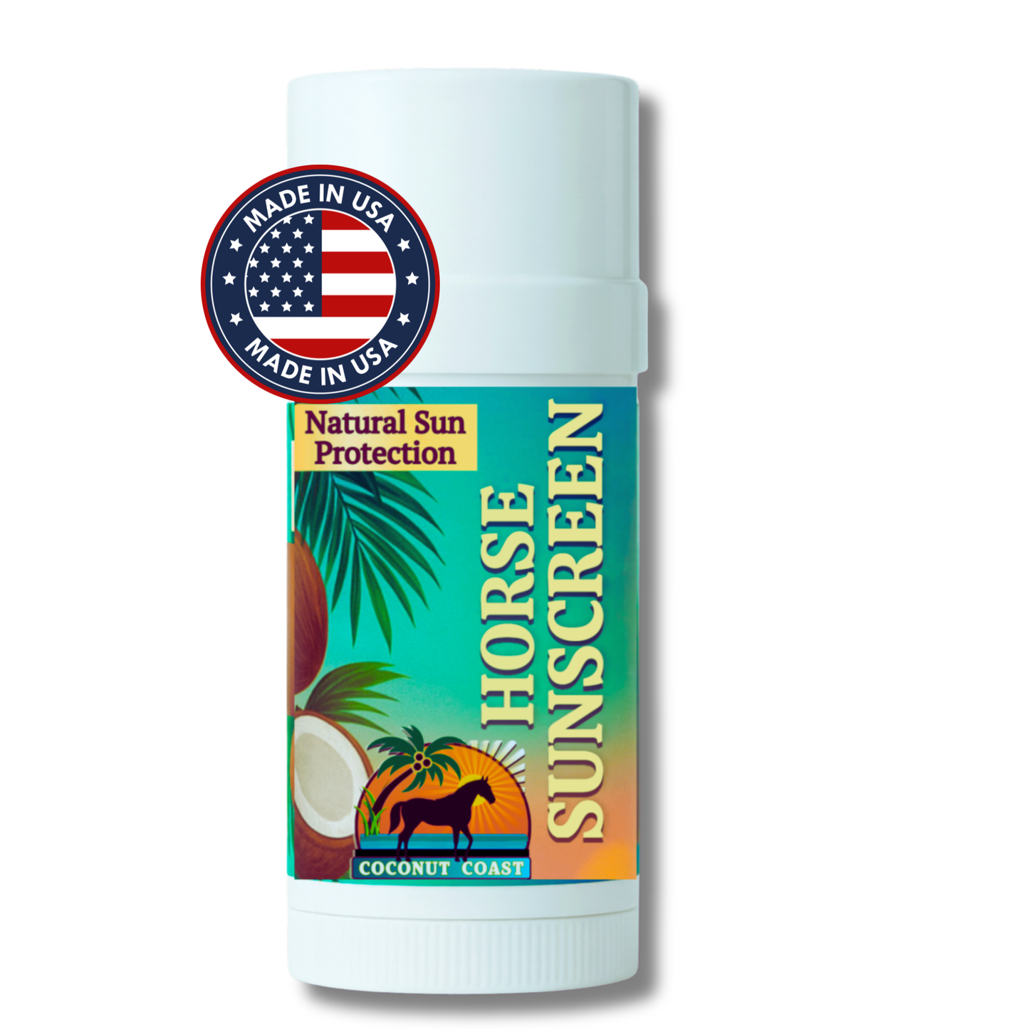 Coconut Coast Horse Sunscreen Stick, 2.2 oz mineral UVA/UVB for muzzles and ears; fragrance-free, alcohol-free—front image.