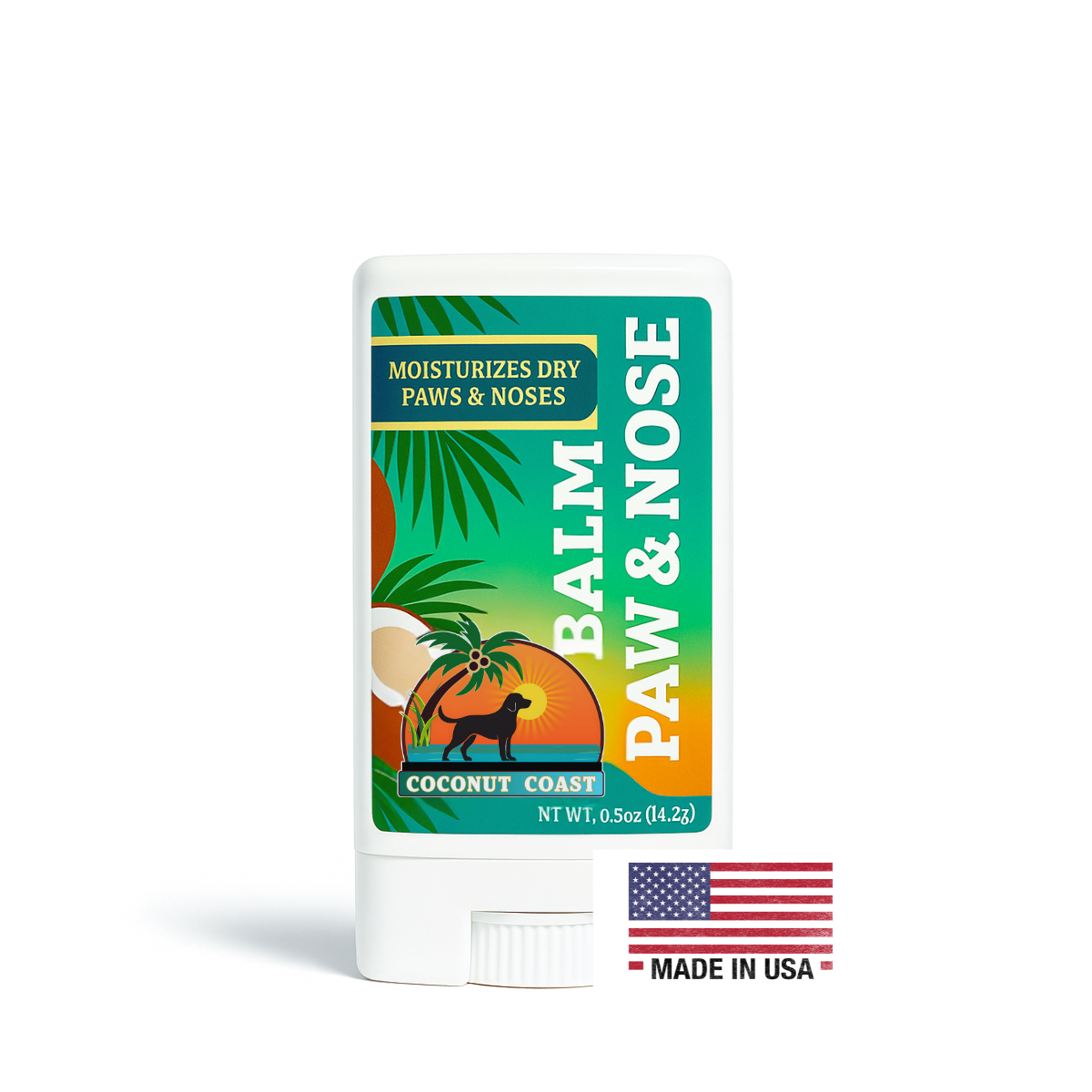 Coconut Coast Paw & Nose Balm mini, 0.5 oz—lick-safe, alcohol-free, fragrance-free; made in USA—front product image.