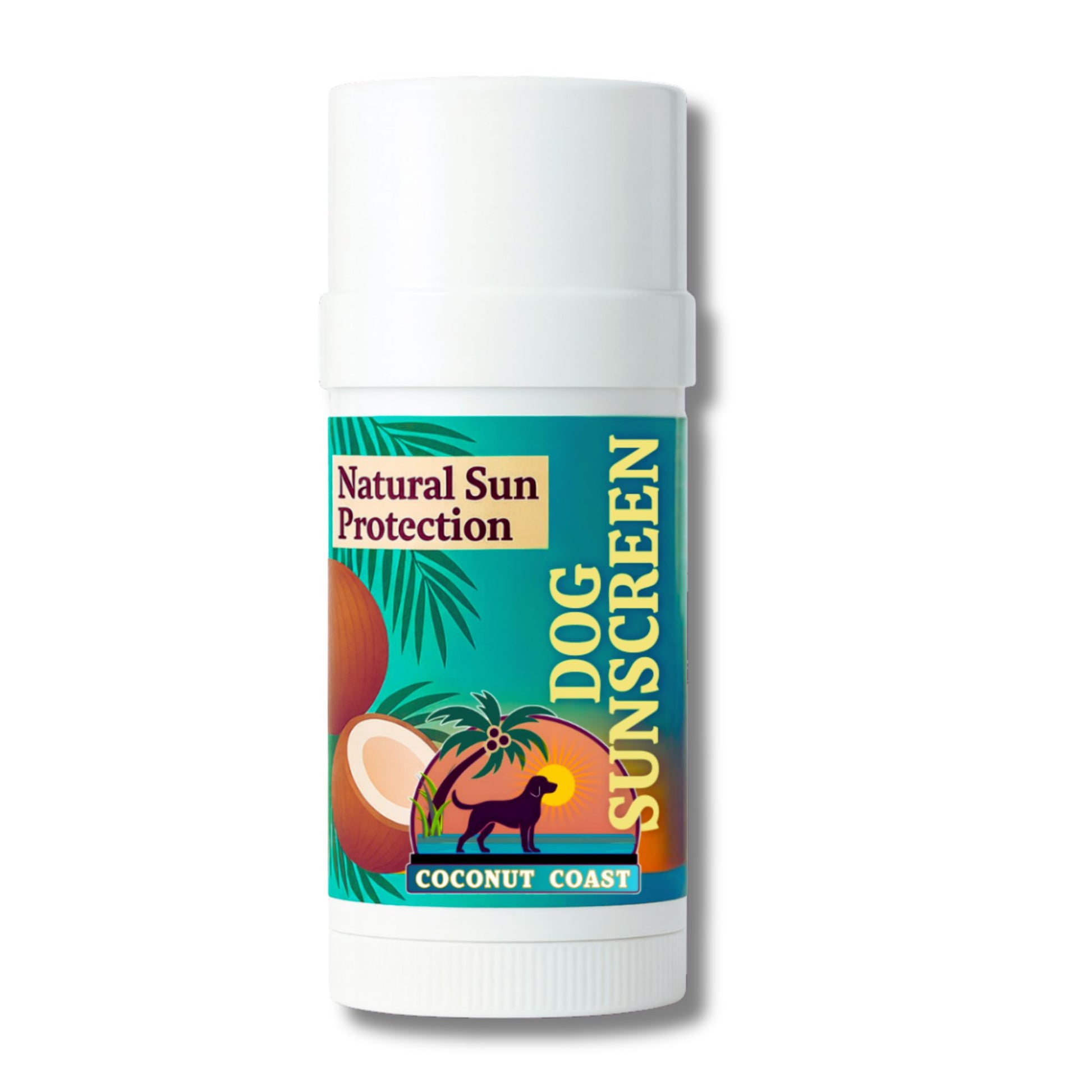 Coconut Coast Dog Sunscreen Stick 2.2 oz – natural, lick-safe, all-natural sun protection for dogs’ noses, ears, and paws.
