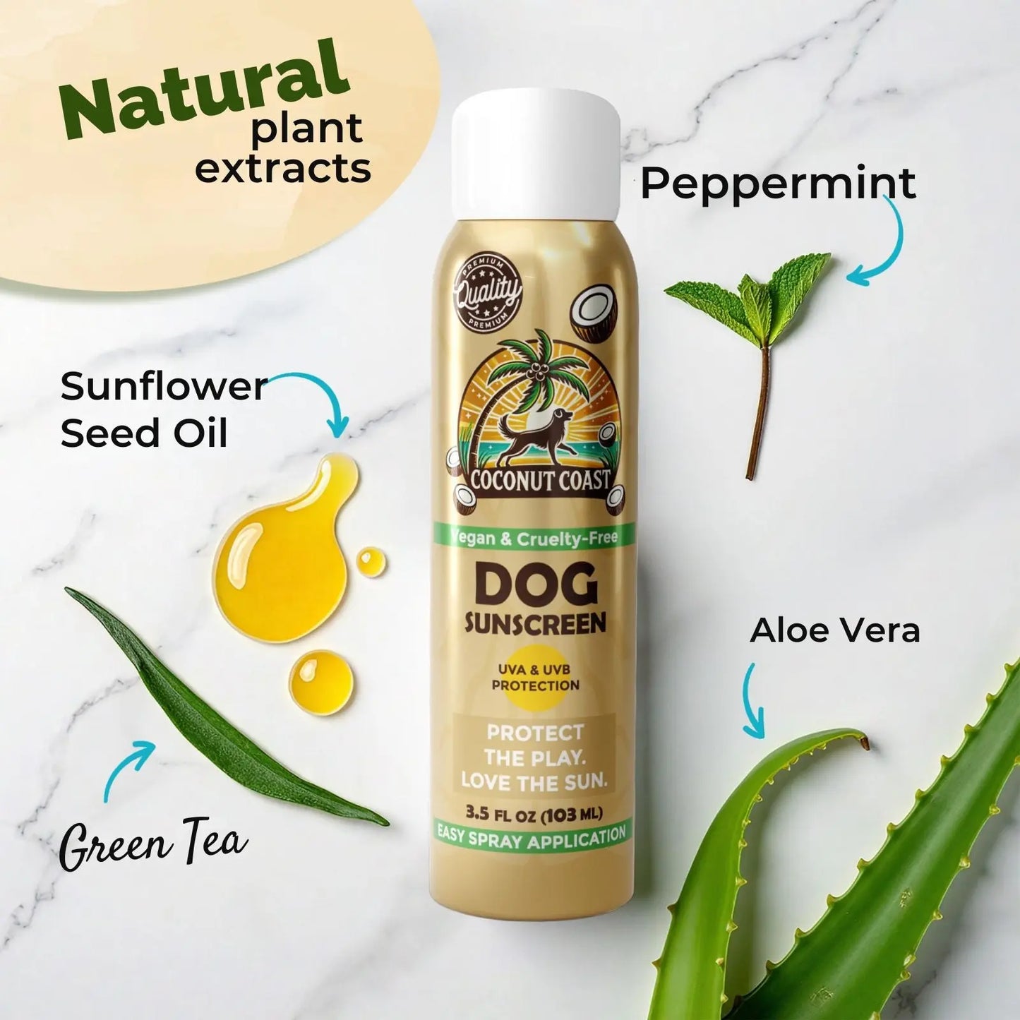 Mineral dog sunscreen spray with UVA UVB protection titanium dioxide