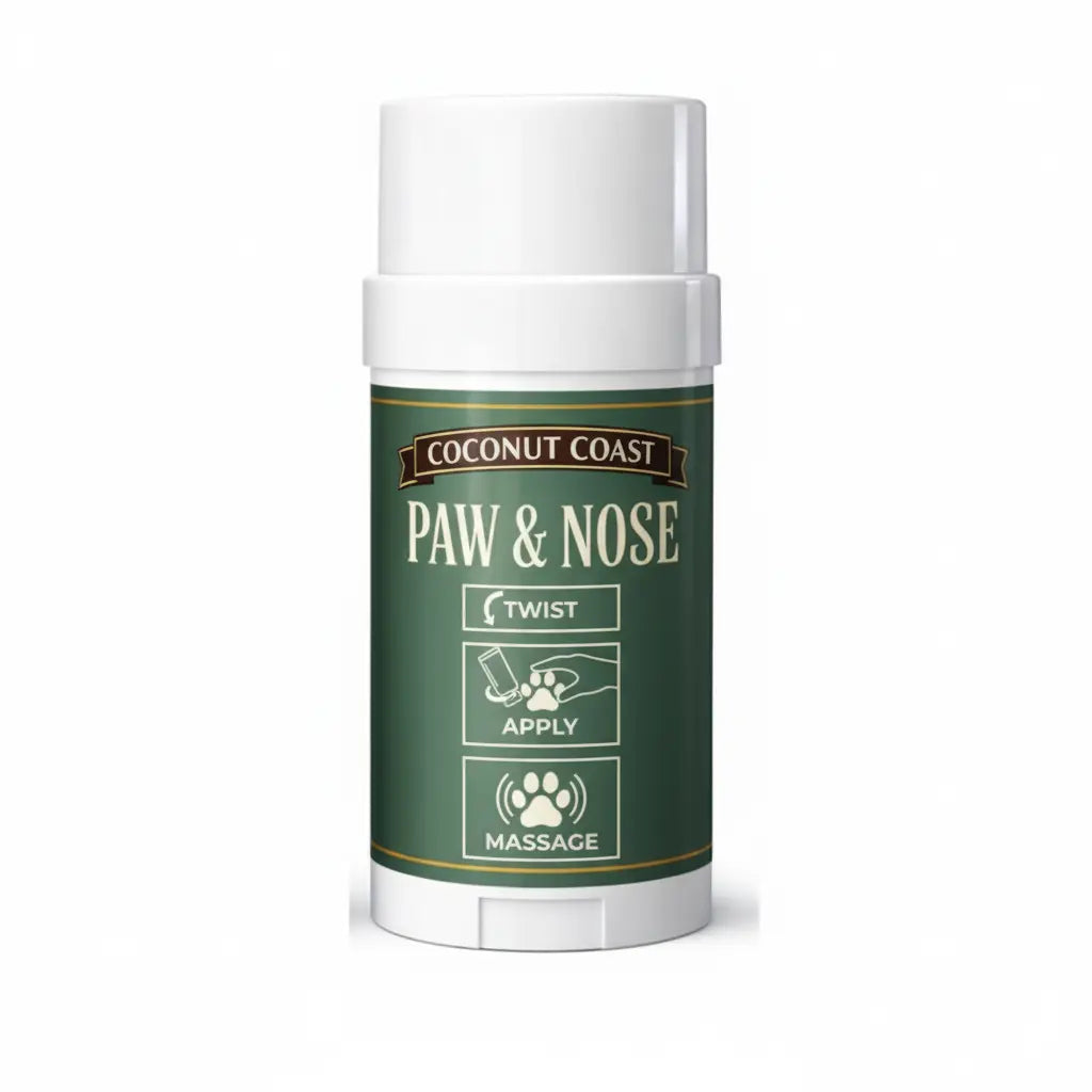 Coconut Coast paw and nose balm container for dogs protective stick formula